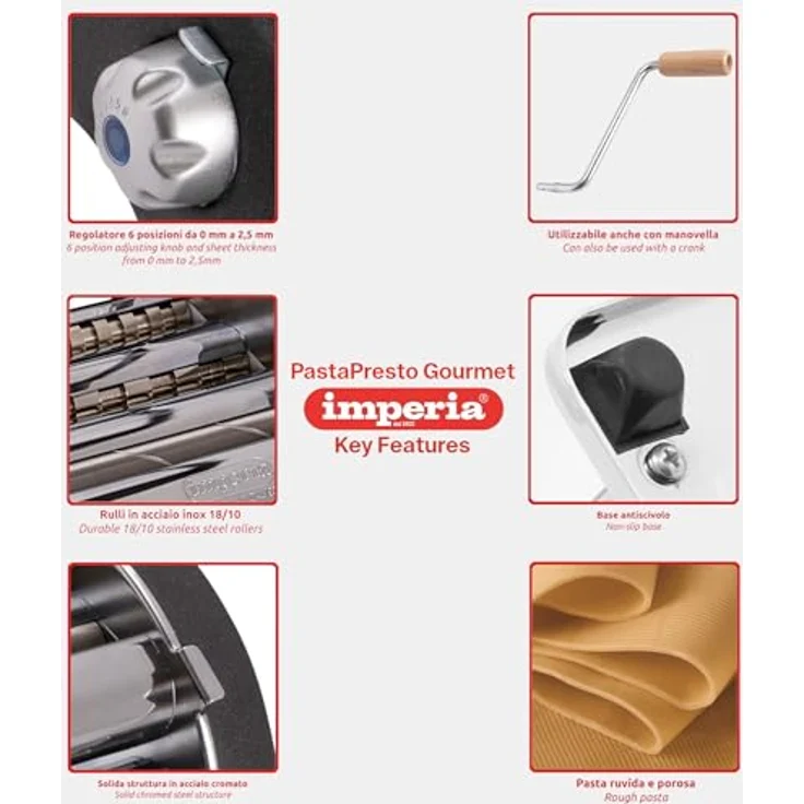 Imperia PASTAPRESTO T6,5/12 mm, Elektrische Pastamaschine in Anthrazitgrau mit Edelstahl-Schalenmaterial – Bild 4