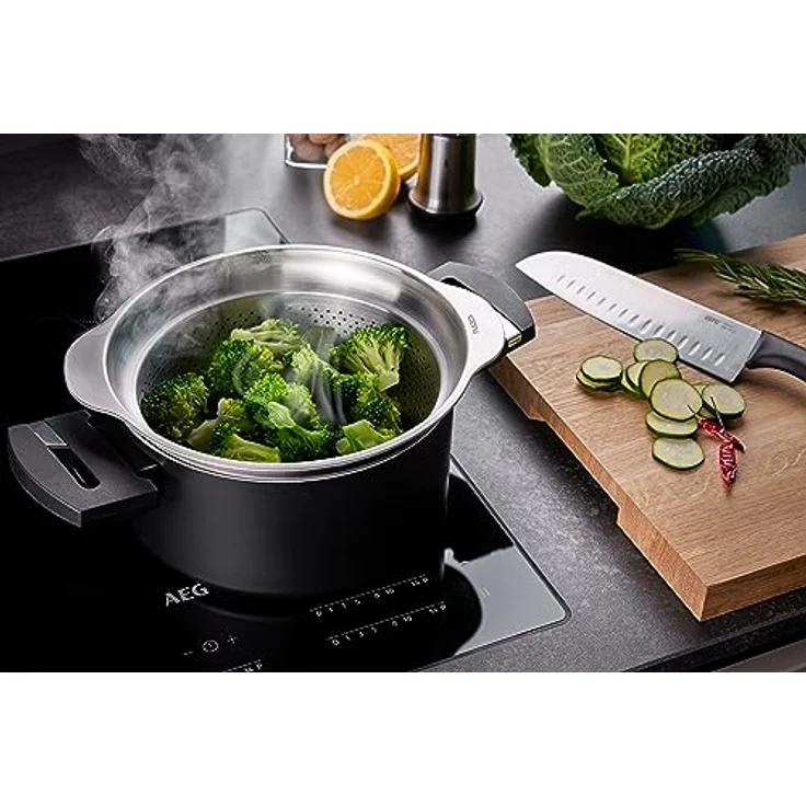 GEFU Seiher Premio - 3-in-1-Funktion: Abseihen, Waschen und Dünsten, Ø 23 cm, Edelstahl, Silber – Bild 4