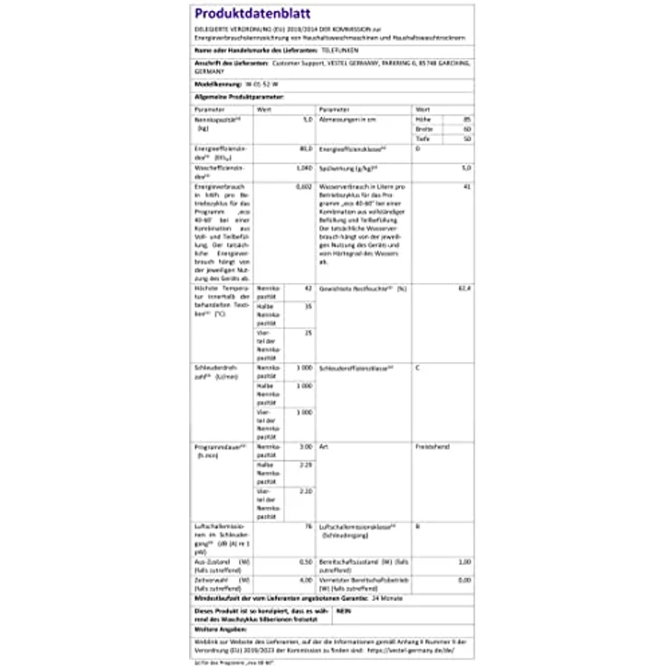 Telefunken W-01-52-W, Frontlader-Waschmaschine, D, Fassungsvermögen 5 kg, Standgerät, Breite 60 cm – Bild 9