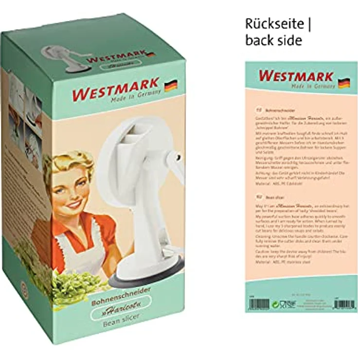 WESTMARK Gemüseschneider Bohnenschneider, Weiß, Kunststoff/Rostfreier Edelstahl mit 3 gehärteten Messern für gleichmäßige Bohnenstücke – Bild 3