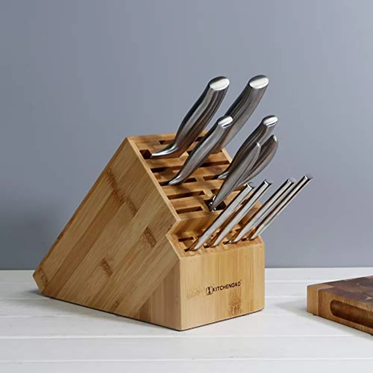 KITCHENDAO 20-Schlitz-Messerblock, umweltfreundlicher Bambusmesserhalter ohne Messer - Deluxe-Arbeitsmesser mit Mehreren großen Klingen, breitere Schlitze für einfacheren Halt – Bild 2