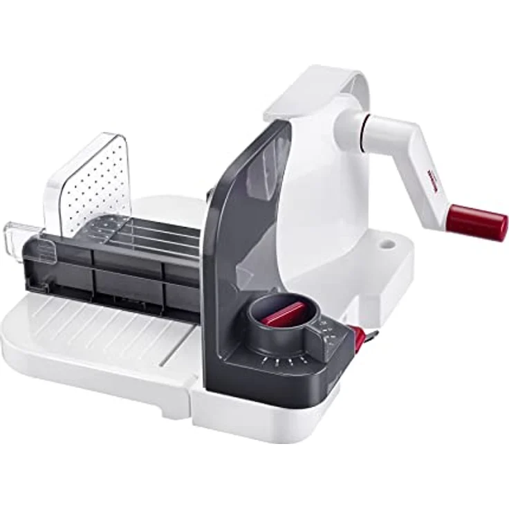Westmark Allesschneider, Stufenlos einstellbare Schnittstärke, Sehr scharfes Rundmesser, Kunststoff/Edelstahl, Kompakt, Weiß/Anthrazit/Rot, 97012260 – Bild 1