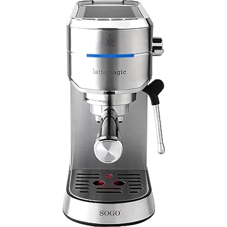 Sogo Espressomaschine SOGO Human Technology CAF-SS-7600, 1450 W, Silber, mit LED-Leuchtanzeigen und Hochdruckdampfdüse – Bild 4