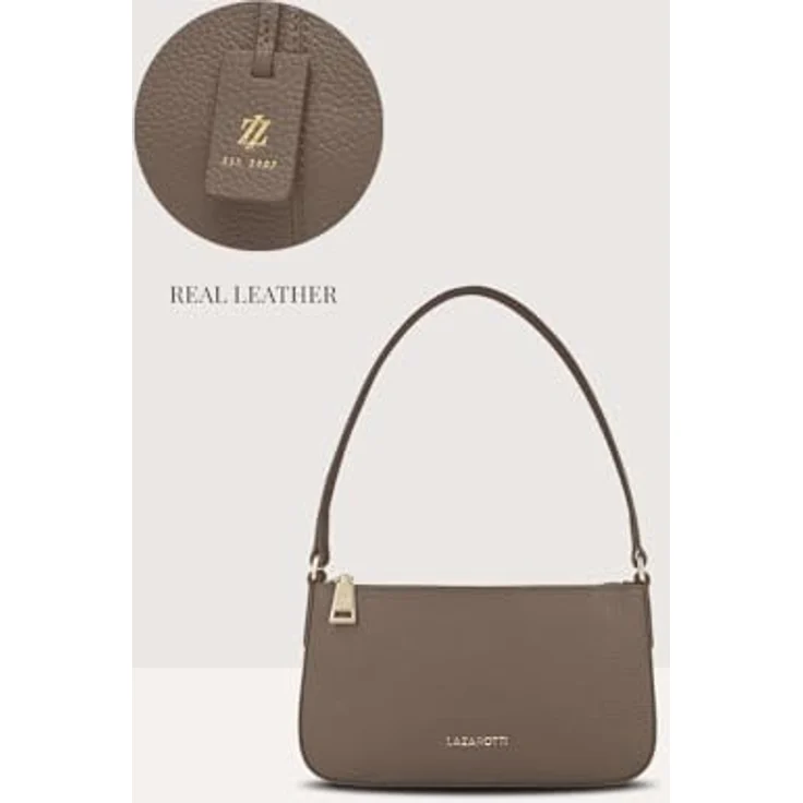 Lazarotti Bologna Leather, Schultertasche aus Ziegenleder, 22 cm, beige, mit Reißverschluss – Bild 6