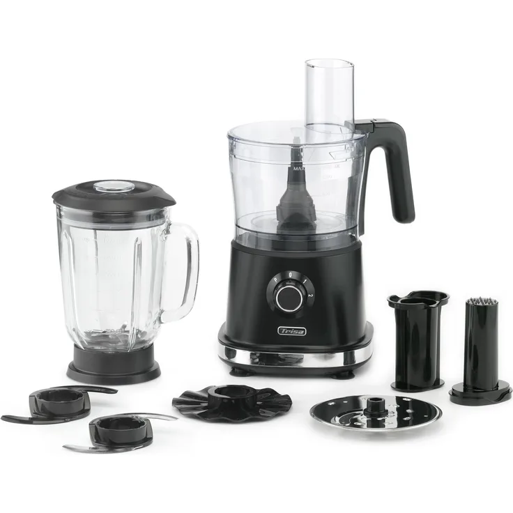 Trisa Multifunktionsmixer "Stir n' Slice" mit Glaskrug, Standmixer, Schwarz, Silber