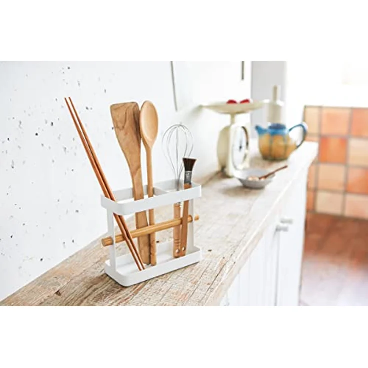 Yamazaki Utensilienhalter TOSCA, Küchen Organizer mit rutschsicherer Silikonmatte, Weiß – Bild 5