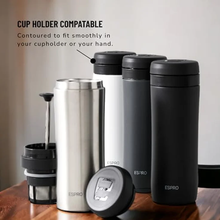 ESPRO Reise-French Press Travel Press, Mini Coffee Maker mit Thermo-Funktion, Edelstahl, Kaffee, to go, 350ml, edelstahl – Bild 7