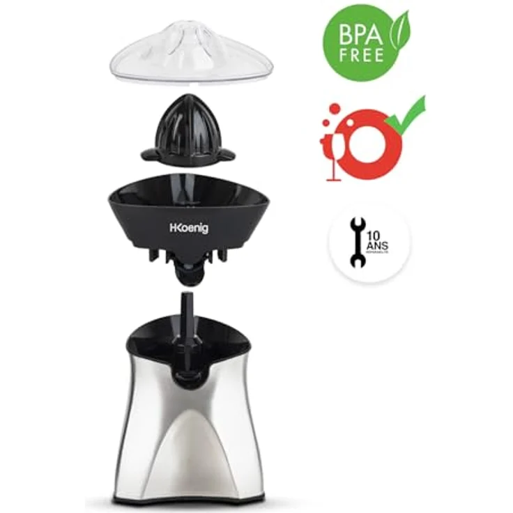 H.Koenig AGR60 Zitruspresse elektrisch - 2 Presskegel - Tropfstopp - 60 W - Edelstahl - silber – Bild 5