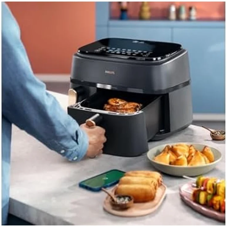 Philips Heißluftfritteuse 3000 Series NA352/00, Dual Basket Airfryer mit 9L Kapazität (3L+6L), 2750 W, RapidAir Technologie, Digitales Display, HomeID App, Schwarz/Kupfer - Preisvergleich – Bild 2
