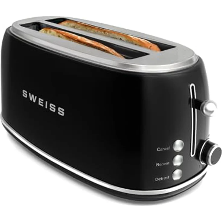 SWEISS Toaster GRV9 Vintage, 2 Schlitze, 6 Leistungsstufen, für Baguettes, Schwarz, 1500 W, einfache Reinigung mit Krümelschublade – Bild 3