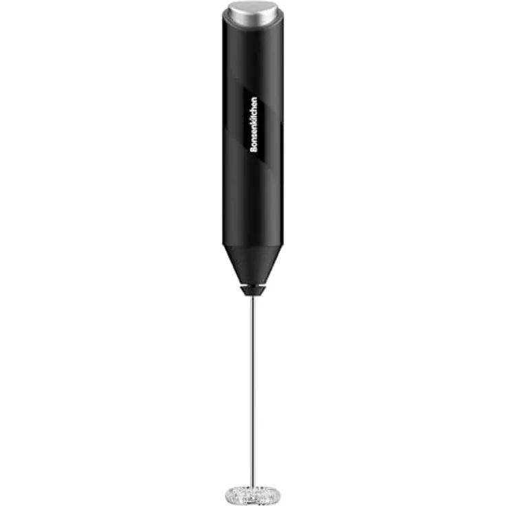 Bonsenkitchen Elektrische Milchaufschäumer, Handheld Milchschäumer Stab für Kaffee, Latte Macchiato, Cappuccino, Matcha, batteriebetrieben, Kaffeemixstab - Schwarz