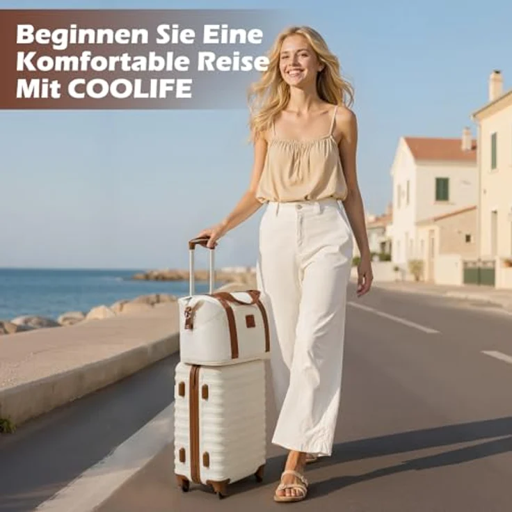COOLIFE Koffer Trolley 3-teiliges Reisekoffer-Set aus ABS Hartschale mit 4 Rollen, TSA-Schloss, inklusive Reisetasche und Kulturbeutel, 67 cm, Schwarz – Bild 2
