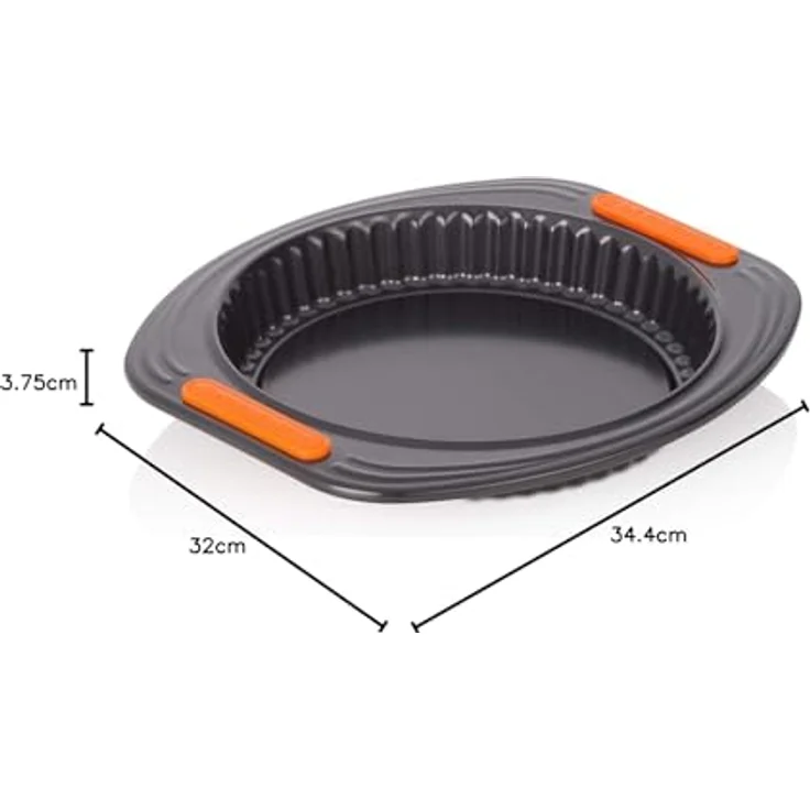 Le Creuset Antihaft Quiche- und Obstkuchenform, Ø 28 cm, Hebeboden, PFOA-frei, Sauerteigbeständig, Aus Karbonstahl gefertigt, Anthrazit-Orange – Bild 4