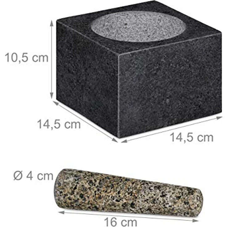 Relaxdays Mörser mit Stößel, Granit, poliert, für Gewürze & Kräuter, 500 ml, Steinmörser BxT: 14,5 x 14,5 cm, dunkelgrau – Bild 5