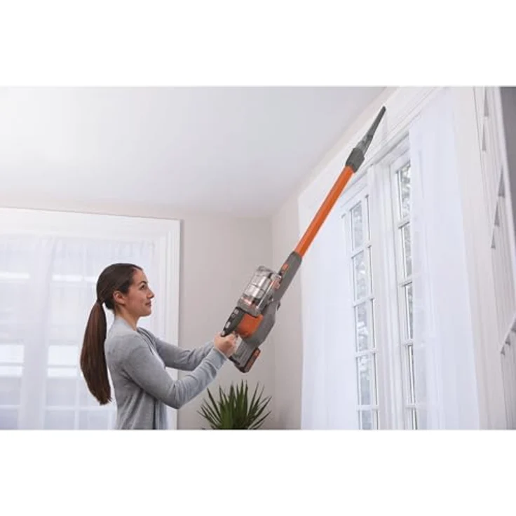 Black+Decker BHFEV182C-QW, 4in1 Stielsager (18V, 2.0Ah, beutelloser Boden-& Handstaubsauger mit Elektrobürste, kabellos, inkl. Fugendüste, Akku, Ladegerät & Wandhalterung), Titanium-Orange, 36 W – Bild 5