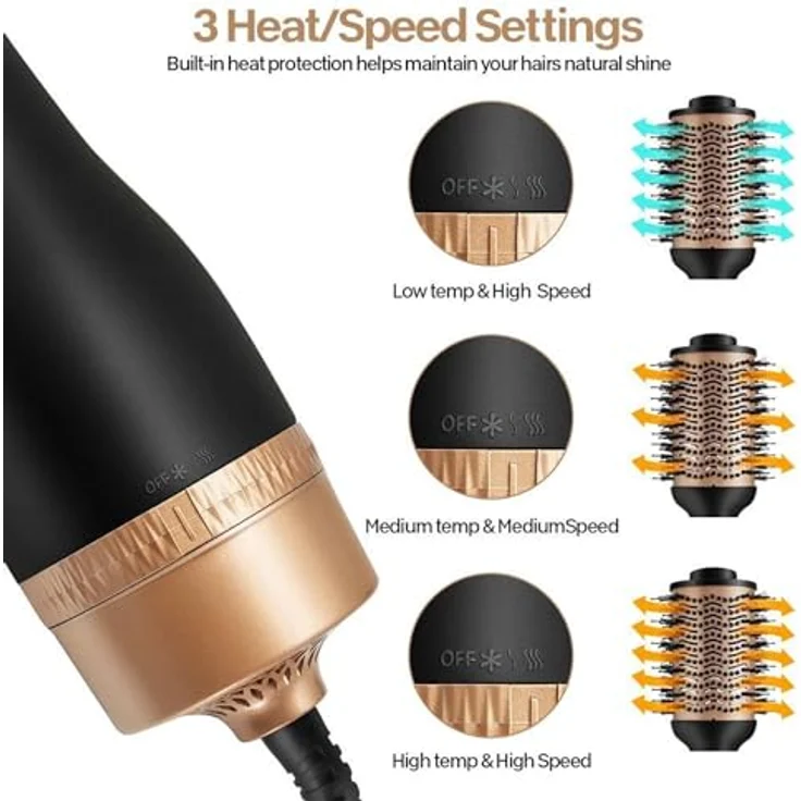 Lalano`S Cosmetics Haartrockner One Step Volumizer Hair Dryer Warmluftbürste 5 in 1 Hairstylist, 1200,00 W - Stylen, trocknen, glätten, bürsten und mehr für seidig glänzende Haare, schwarz – Bild 5