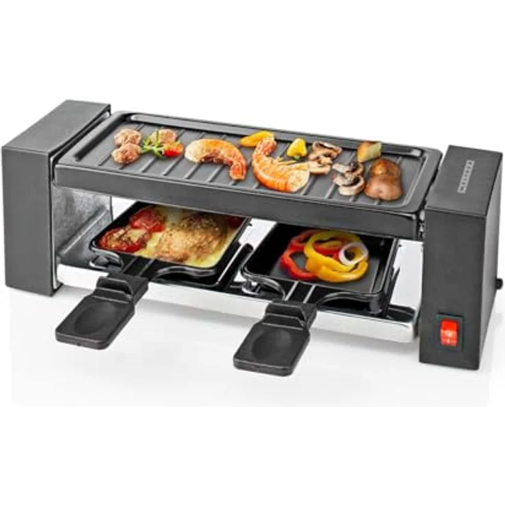 Melissa 16300031 Raclette Schwarz, kompakt für 2 Personen mit abnehmbarer Grillplatte und Antihaftpfannen – Bild 2