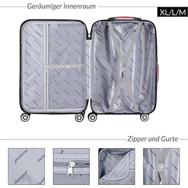 monzana Kofferset Exopack, 3tlg Hartschalenkoffer mit TSA Schloss, M-L-XL, strapazierfähig und leicht, blau – Bild 5