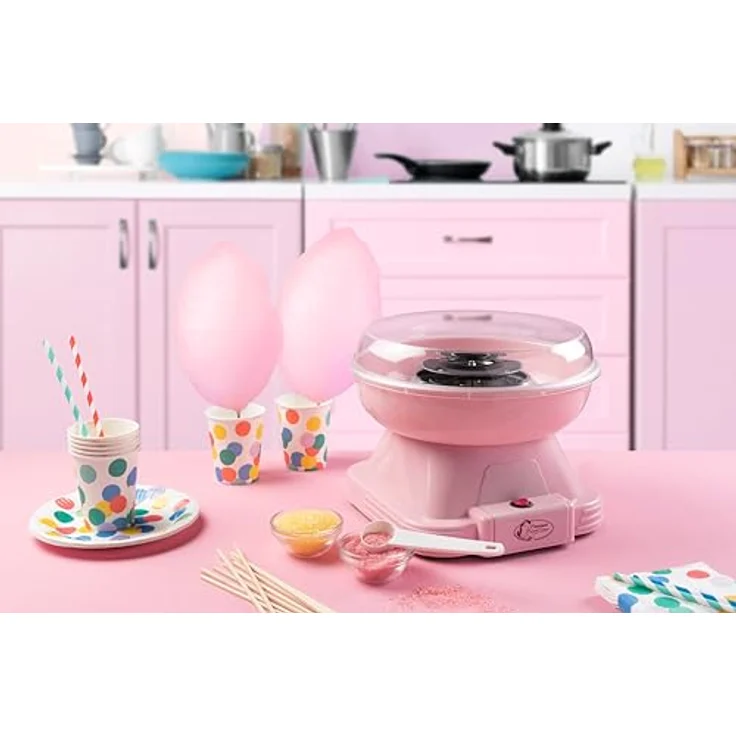 Bestron ACCM400P, Zuckerwattenmaschine Retro Cotton Candy Maker, 500W, inkl. 10 Stäbchen & Messlöffel, rosa – Bild 3
