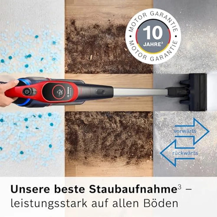 Bosch Akku-Staubsauger Unlimited 9 ProAnimal BKS941PET, MicroClean Technology, LED-Licht, HEPA-Filtersystem, 10 Jahre Motorgarantie, Schnellladegerät, rot – Bild 4
