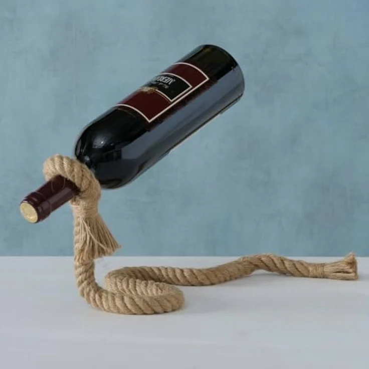 Boltze Home Weinständer für eine Flasche, eisern, geflochten mit Seil, 15 x 16 cm, elegante Präsentation und langlebige Konstruktion – Bild 4