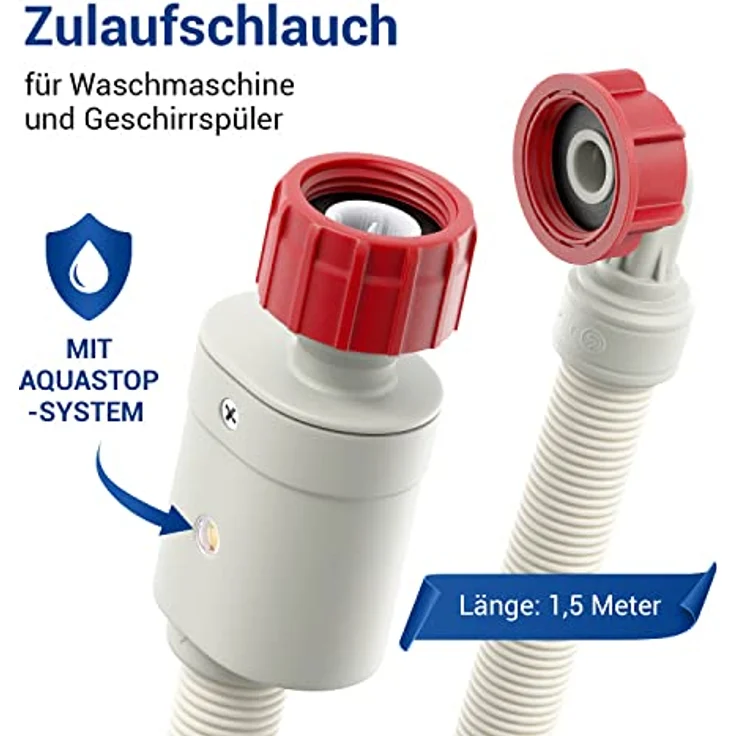 Aquastop Sicherheits-Zulaufschlauch 1,50 M Wasserschlauch für Waschmaschine & Geschirrspüler mit 3-4 Anschlussverschraubung – Bild 2