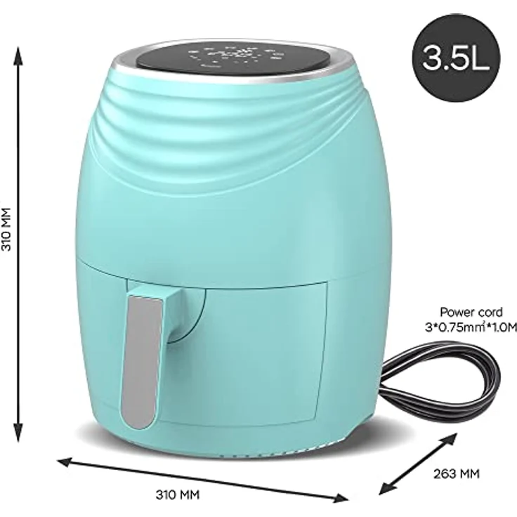 TurboTronic/Digitale Heißluftfritteuse / 3,5L / schwarz, grün. türkis / 1200W / Airfryer mit Timer bis 60 Minuten, 50-200°C, LED-Display, Retro-Design (Türkis) – Bild 2