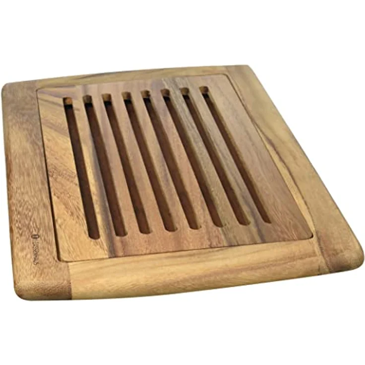 Zassenhaus Brotschneidebrett Gerillt , 42 x 28 x 2 cm , Mit herausnehmbarem Krümelgitter, Akazienholz , Schneidebrett für Brot, Brötchen und Baguette , Holz Küchenbrett , Klingenschonend – Bild 1
