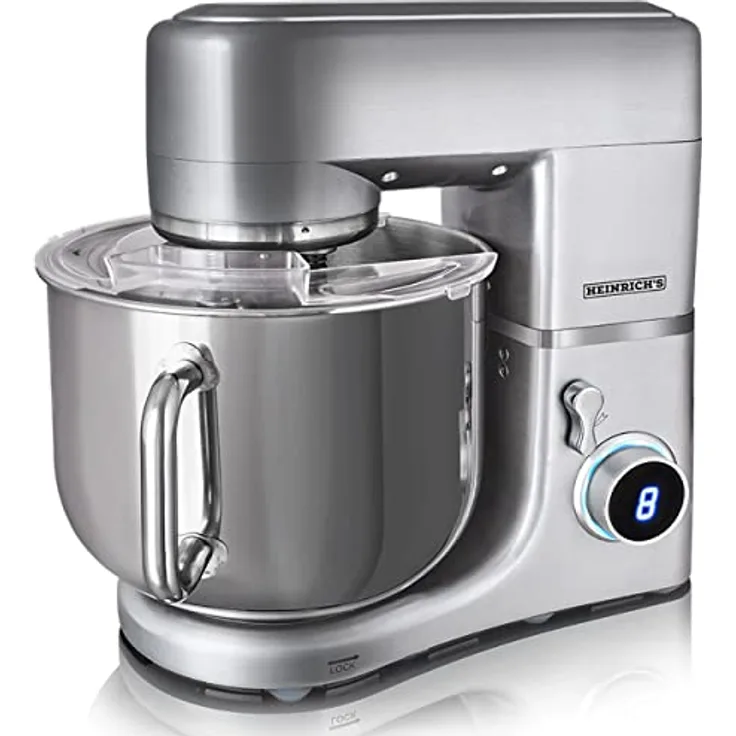 HEINRICHS Küchenmaschine Knetmaschine Edelstahl Schüssel 1800W leistungsstark patentierte Knethaken,8-Stufen LCD-Anzeige multifunktionale Teigknetmaschine, Heinrich´s (12 Liter) - Preisvergleich