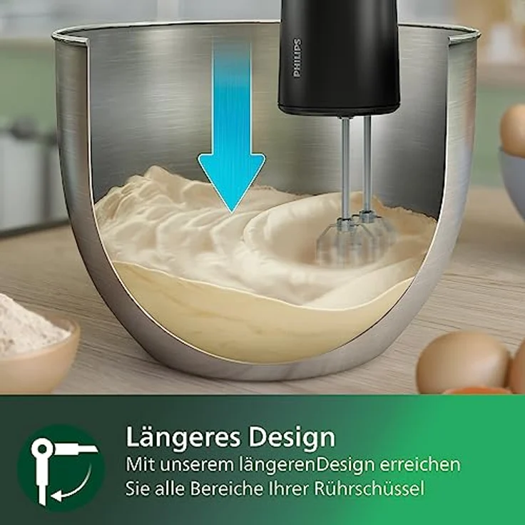 Philips Handmixer 5000 Series, 3-in-1-Handmixer, Leistungsstarker Motor (500 W), Smarter Aufbewahrungsbecher, 5 Geschwindigkeitsstufen, Anti-Spritz-Schutz, Schwarz (HR3781/20) – Bild 4