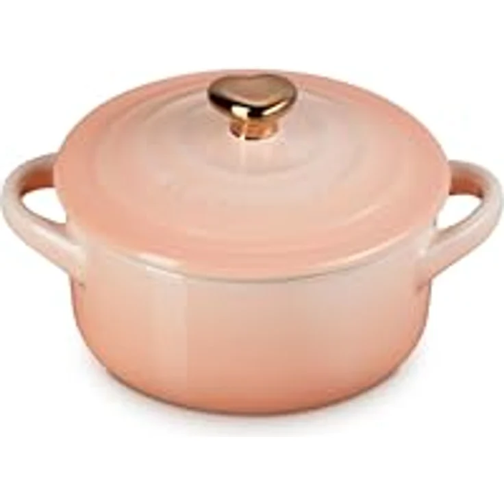 Le Creuset Mini-Kokotte, Steingut, rund, 227 ml, in Peche mit goldfarbenem Herzknauf, ofenfest bis 400° – Bild 1
