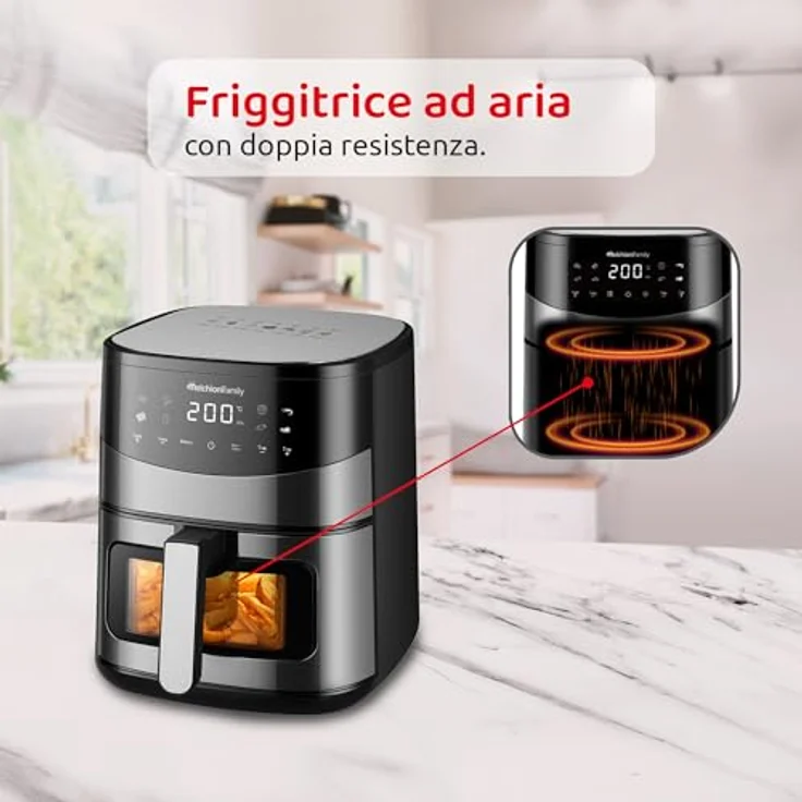 Melchioni Heißluftfritteuse ARIANNA, 2000 W, 6,5 L, Doppelheizung, 80–200 °C, 8 Programme, Farb-LED-Display, Sichtfenster – Bild 5