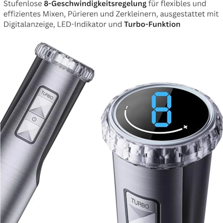KB ELEMENTS Stabmixer 800 Watt, Elektrischer Stabmixer mit Voll Kupfer Motor, 8 stufenlosen Geschwindigkeiten, Titan Klingen, Edelstahlgehäuse – Bild 3