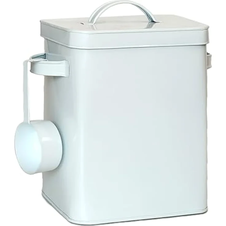 Relaxdays Metallbox, 6,5 L Aufbewahrungsbox mit Dosierhilfe, luftdicht und praktisch, weiß – Bild 1