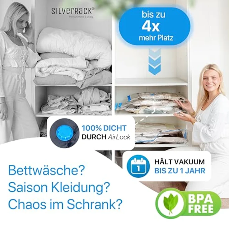 SilverRack Vakuumbeutel XXL für Bettdecken, 6er Set (90x130 cm) - milbensicher, hygienisch, BPA-frei, inkl. Etiketten für bessere Übersicht – Bild 3