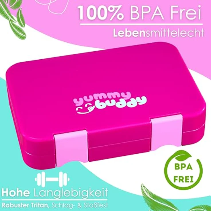 ecosa YummyBuddy Snackbox, Brotdose für Kinder, 4 Fächer erweiterbar auf 6, Auslaufsicher, BPA-frei, spülmaschinenfest, 21 x 15 x 4,5 cm – Bild 5