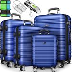 tillvex® Reisekoffer Set 4 TLG mit Gepäckwaage, Koffergurte und Kofferanhänger | Hartschale Kofferset 4 Rollen | Trolley Gepäck Koffer mit TSA Schloss | Rollkoffer Hartschalenkofferset S-M-L-XL