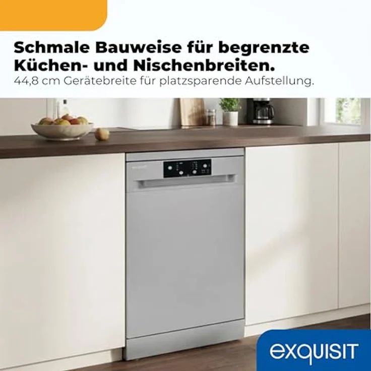Exquisit GSP59109-451D, Geschirrspüler Unterbaufähig, 9 Maßgedecke, 4 Programme, Aquastop-Schlauch, 49 dB, Silber – Bild 3