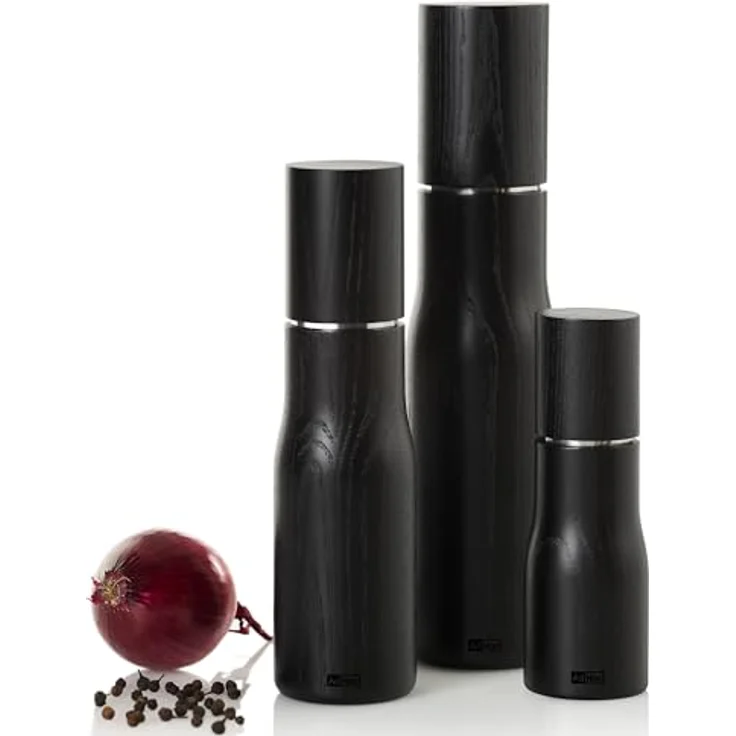 AdHoc Salz-/Pfeffermühle LEVO 15 cm manuell, Gewürzmühle aus Eschenholz mit langlebigem Keramikmahlwerk, Schwarz – Bild 3