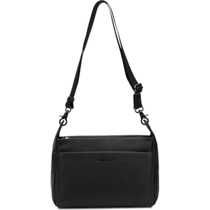 Mandarina Duck Mellow Leather Crossover, Handtasche aus italienischem Leder, quadratisches Design, verstellbarer Riemen, Reißverschluss, Schwarz – Bild 1
