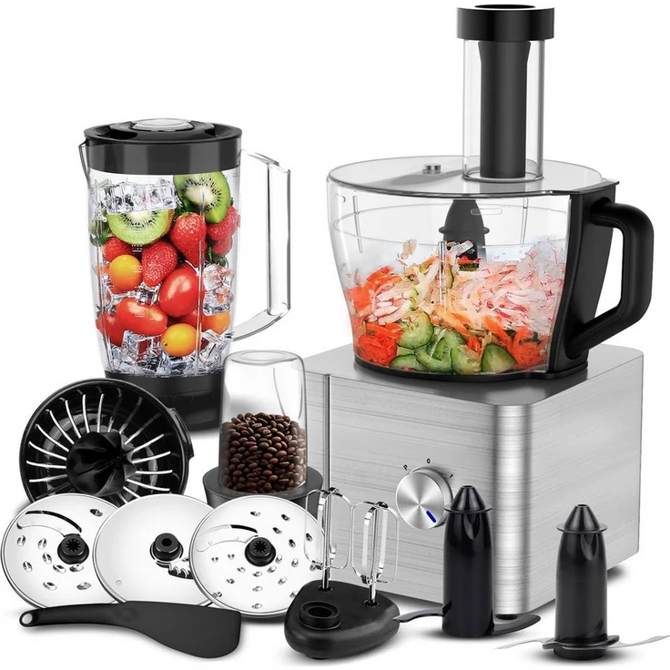 SNDOAS Küchenmaschine 1100 W, 3,2 l Schüssel, Dunkelgrau, mit Hacken, Schneiden, Kneten, Entsaften, 3 Geschwindigkeiten, spülmaschinenfest