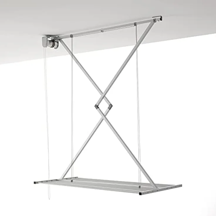 Foxydry Foxydry Mini, Decke-Wäscheständer, zusammenklappbar, Aluminium und Stahl, 152x54x25 cm, Grau, 150