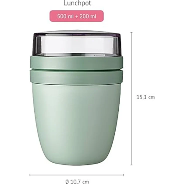 Mepal | Lunchpot Ellipse Mixed | Nordic Black + Vivid Lilac | Müslibecher to go | Unterteilung für Joghurt & Müsli | 500 ml + 200 ml | Geeignet für Gefrierschrank, Mikrowelle & Spülmaschine – Bild 3