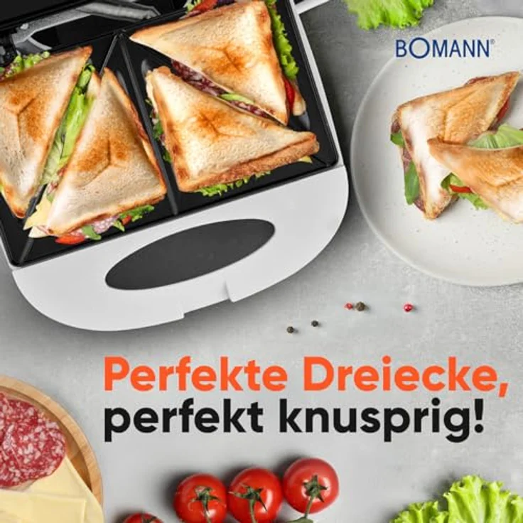 BOMANN ST 6073 CB, Sandwichmaker mit Backampel, antihaftbeschichteten Platten und wärmeisoliertem Griff, schwarz – Bild 2