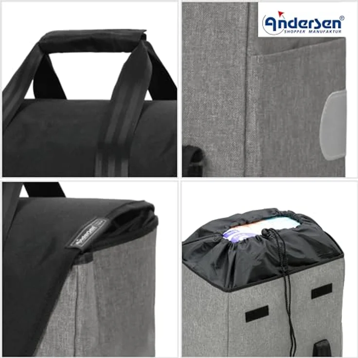 Andersen Ersatztasche - Tasche Senta 2.0 grau 49 L für Einkaufstrolley, edle Optik mit extra Trageriemen und Kordelzug – Bild 3