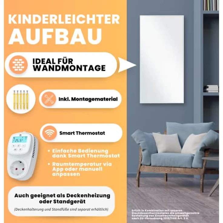 BR Bringer Infrarotheizung 1200 Watt - mit Smart Thermostat und App - Infrarot Elektroheizung Energiesparend - 5 Jahre Garantie, TÜV GS - Deutsche Qualitätsmarke – Bild 3
