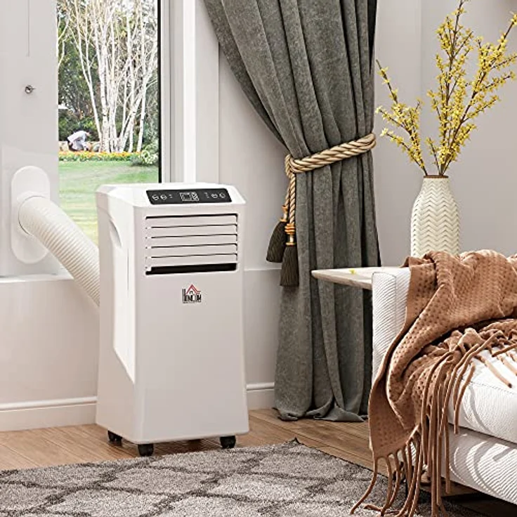 HOMCOM Mobile Klimaanlage 9K BTU, 3-in-1 Klimagerät mit Kühl-, Entfeuchtungs- und Ventilationsfunktion, Fernbedienung, 2 Geschwindigkeitsstufen, 24h Timer, LED-Display, Weiß – Bild 2