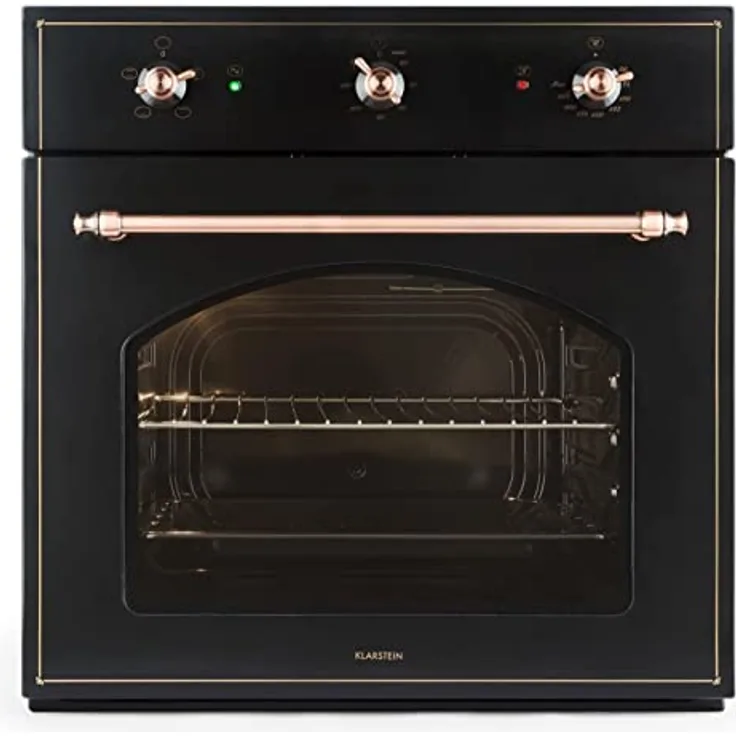 Klarstein Vilhelmine - Einbau-Backofen, Elektrobackofen, 55 Liter Volumen, Vintage-Design, 3 Betriebsfunktionen, Ober- Unterhitze, Garzeit-Timer, Edelstahl, schwarz-kupfer