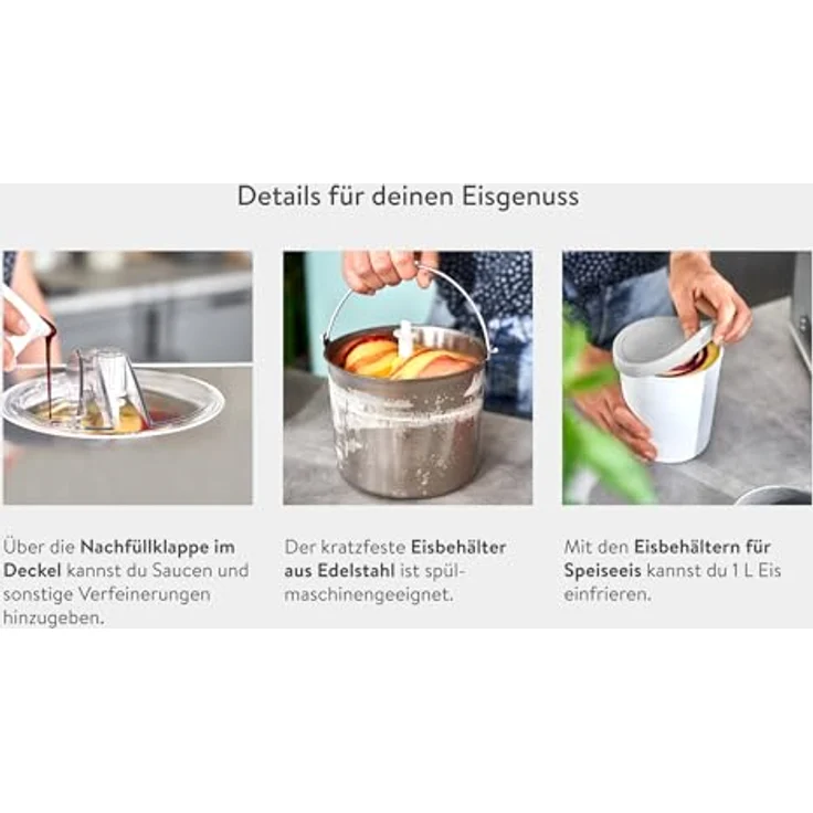 Springlane Eismaschine & Joghurtbereiter mit Kompressor, inkl. Rezeptheft, 2 l, 180 W, Elisa + 2 Aufbewahrungsbehälter Grau – Bild 4