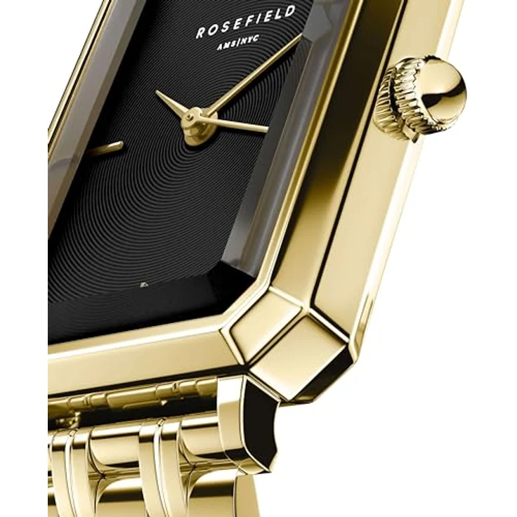 Rosefield Octagon XS Black Gold, Armbanduhr mit schwarzem Ziffernblatt, 19,5x24 mm goldfarbenem Edelstahlgehäuse, wasserdicht bis 3 ATM – Bild 3